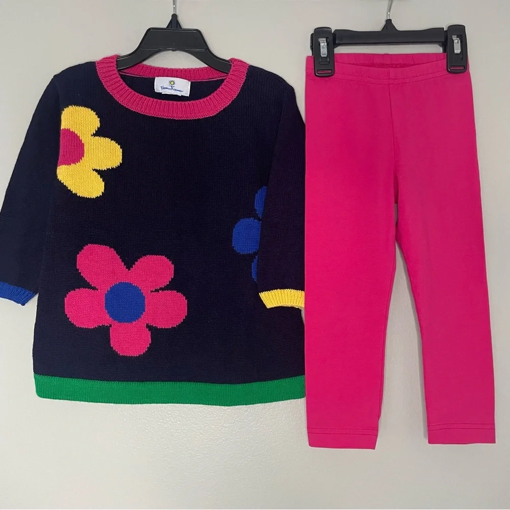 Florence Eiseman Flower Intarsia Sweater and Leggings Set